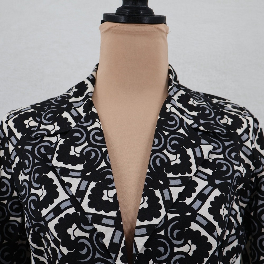 Liza Byrd Tie Front Blazer Womens Size M Office Career Black White Cotton Brunch - Picture 11 of 12
